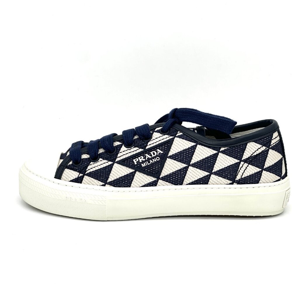 PRADA Triangle Logo Jacquard Lace Up Platform Sneakers Trainers Flat Shoes - Picture 3 of 14